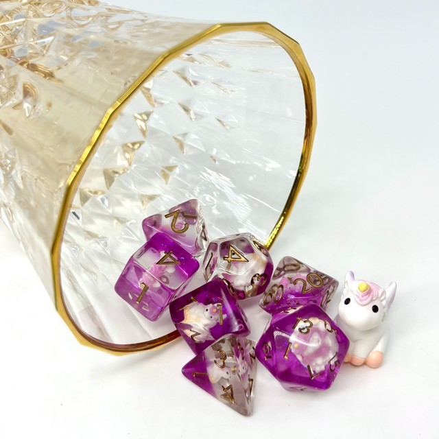 Sage's Baby Unicorn Familiar Resin Polyhedral Dice Set + Figurine | Dnd D&D RPG