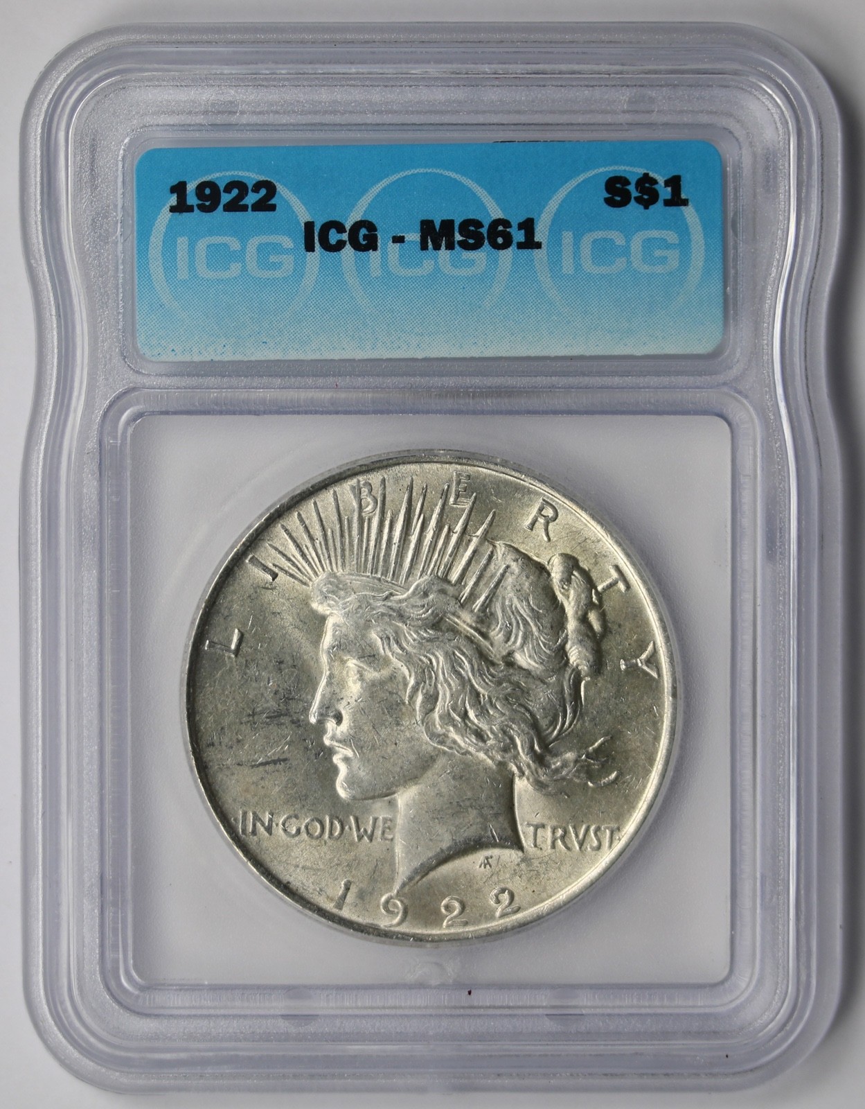 1922 Peace Dollar Silver $1 MS 61 ICG
