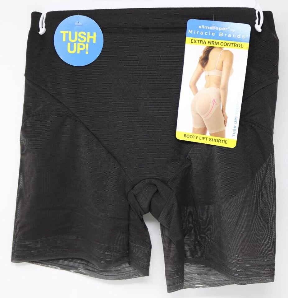 SlimShaper by Miracle Brands Women's Sheer Booty Lift Shortie Black Size XL New