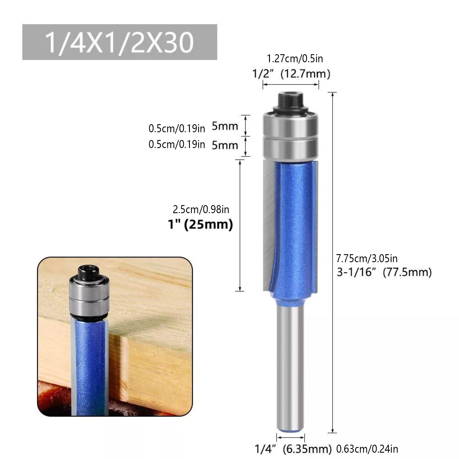 Durable 4Pcs 1/4" Shank Straight Flush Trim Router Bit Set Woodworking Cutter