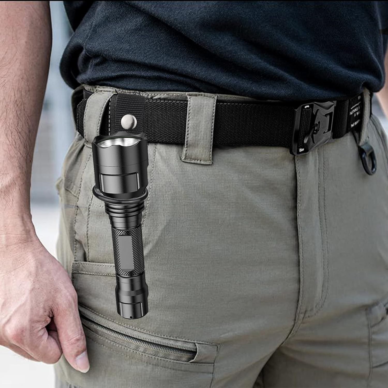 Portable D/C Cell Flashlight Ring Holder with Durable Clip for Duty Belts