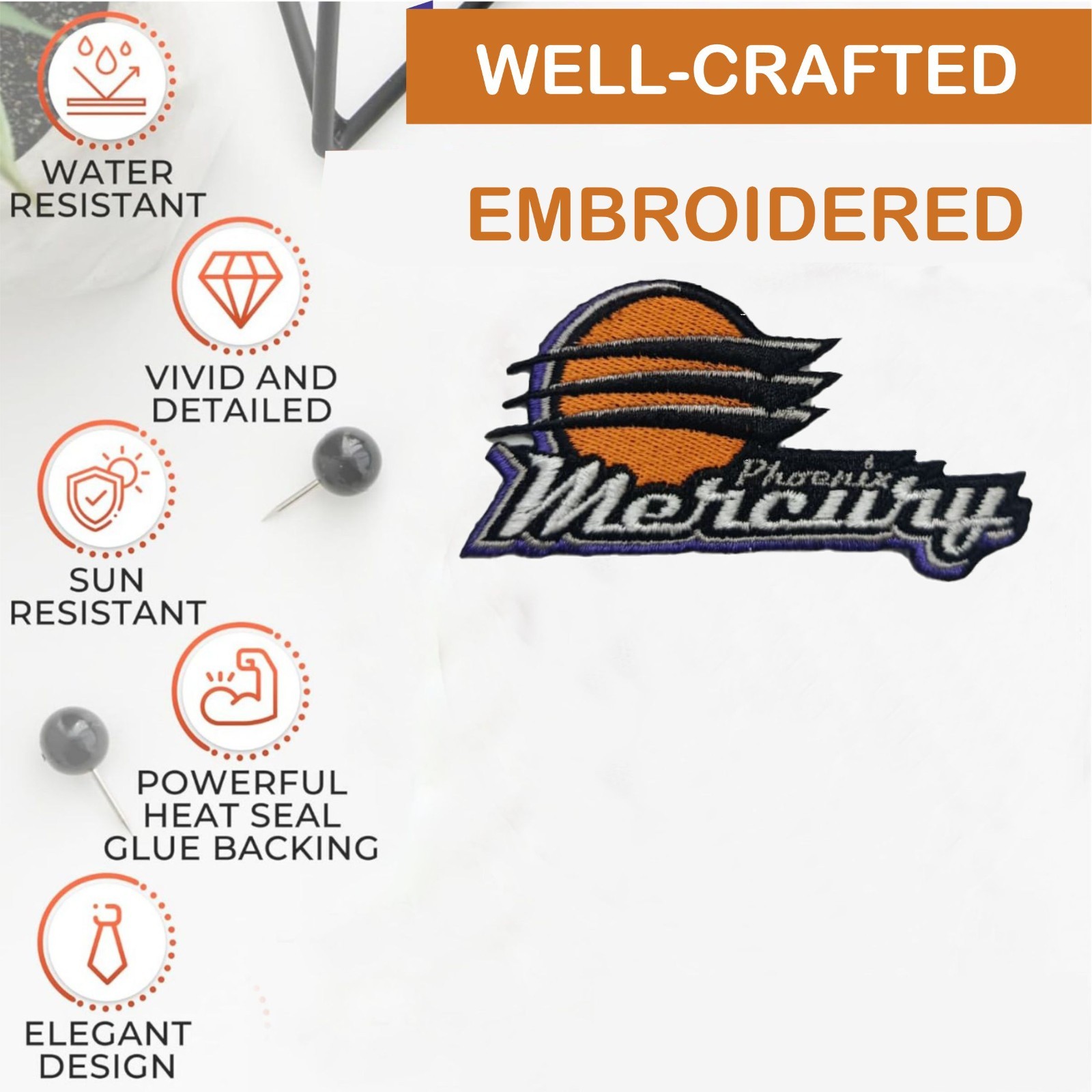 Phoenix Mercury WNBA Team Logo Iron On Patch - Sew Patch - Embroidered Patch