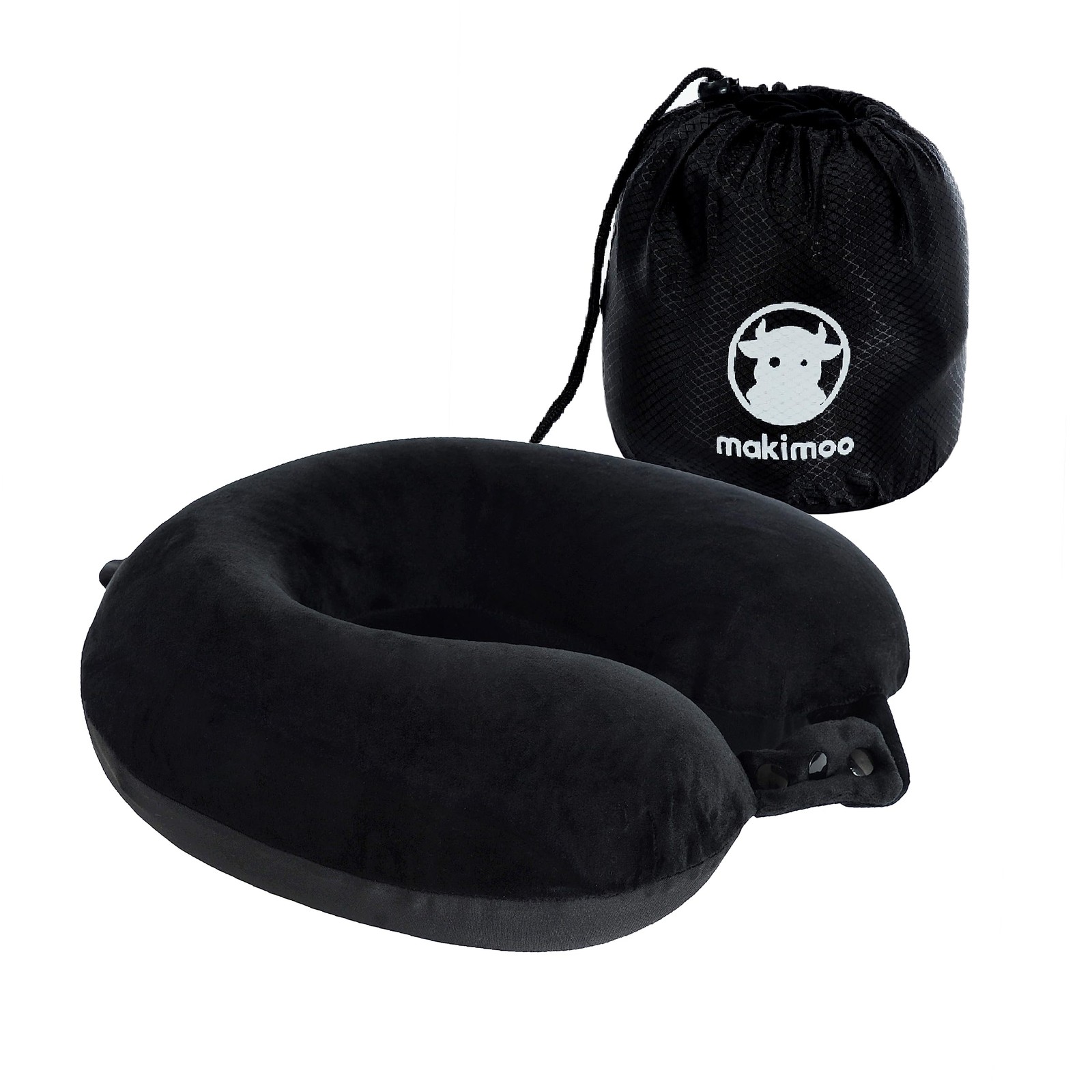 Makimoo Travel Neck Pillow, Top Memory Foam Pillow for Head Support, Black