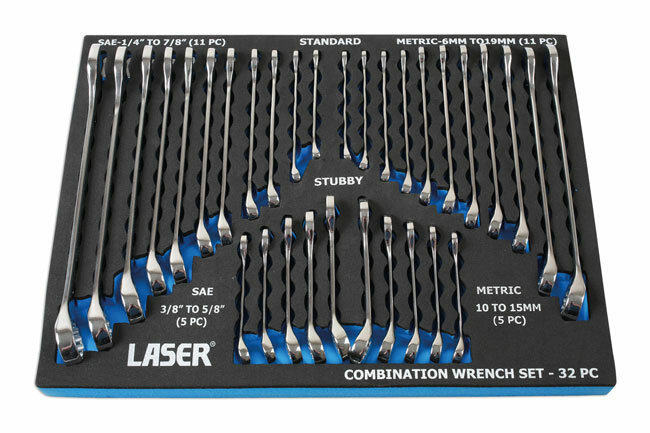 Wrench Combination Spanner Set 32pce Stubby Mixed Length AF Metric In Foam TS3