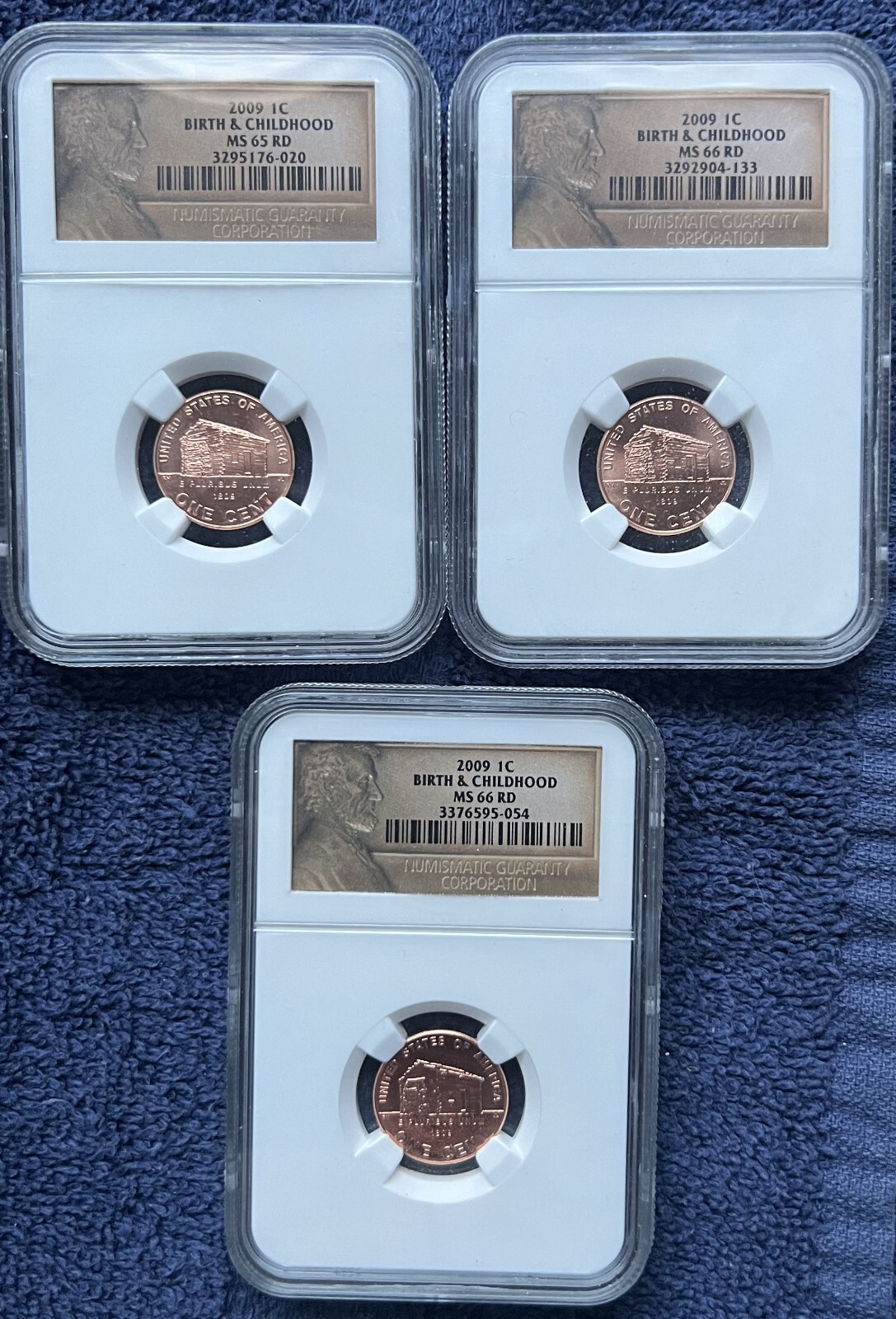 Lot of 3 2009 1C Lincoln Bicentennial Cents NGC MS65RD/MS66RD/MS66RD
