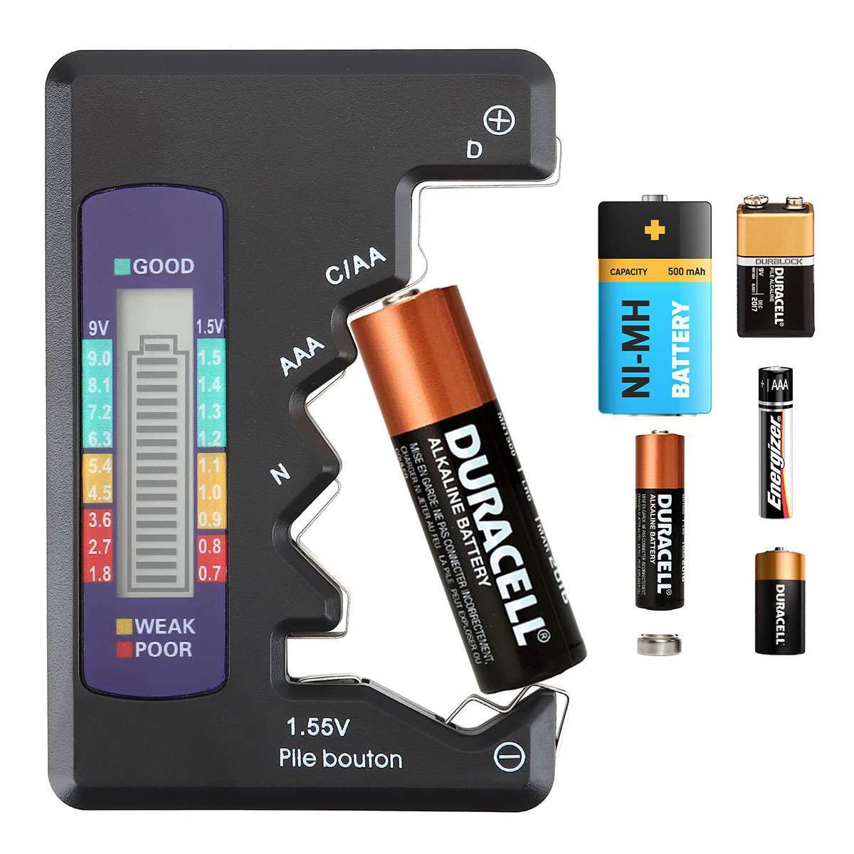 Digital LCD Battery Tester Universal Volt Checker AAA AA C D 9V & Button Cell