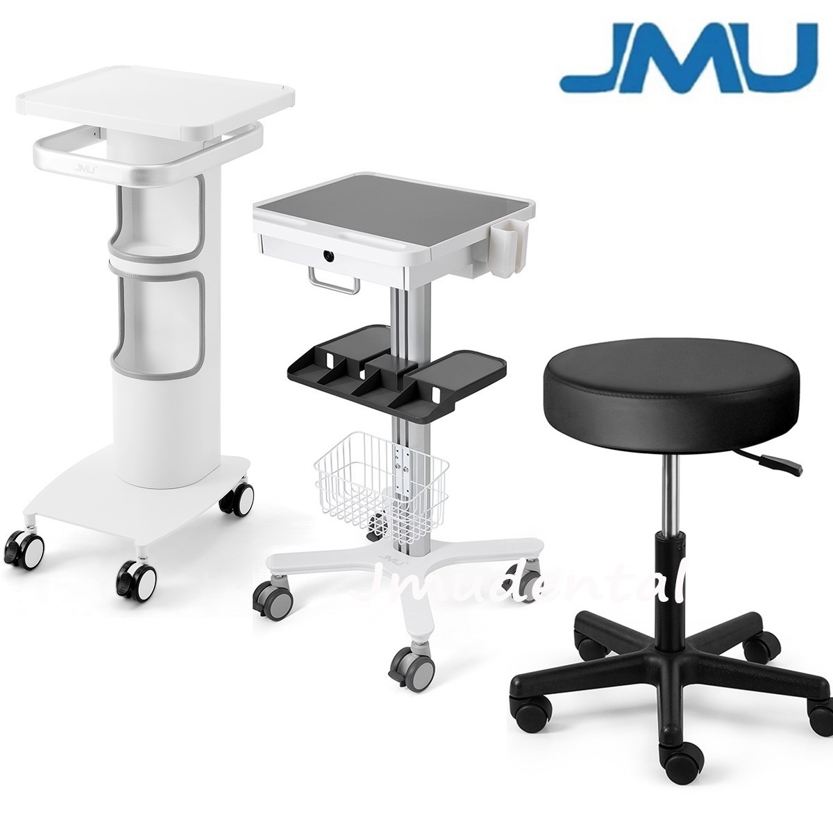 JMU Dental Multi-Function Trolley Cart /PU Leather Assistant Stool