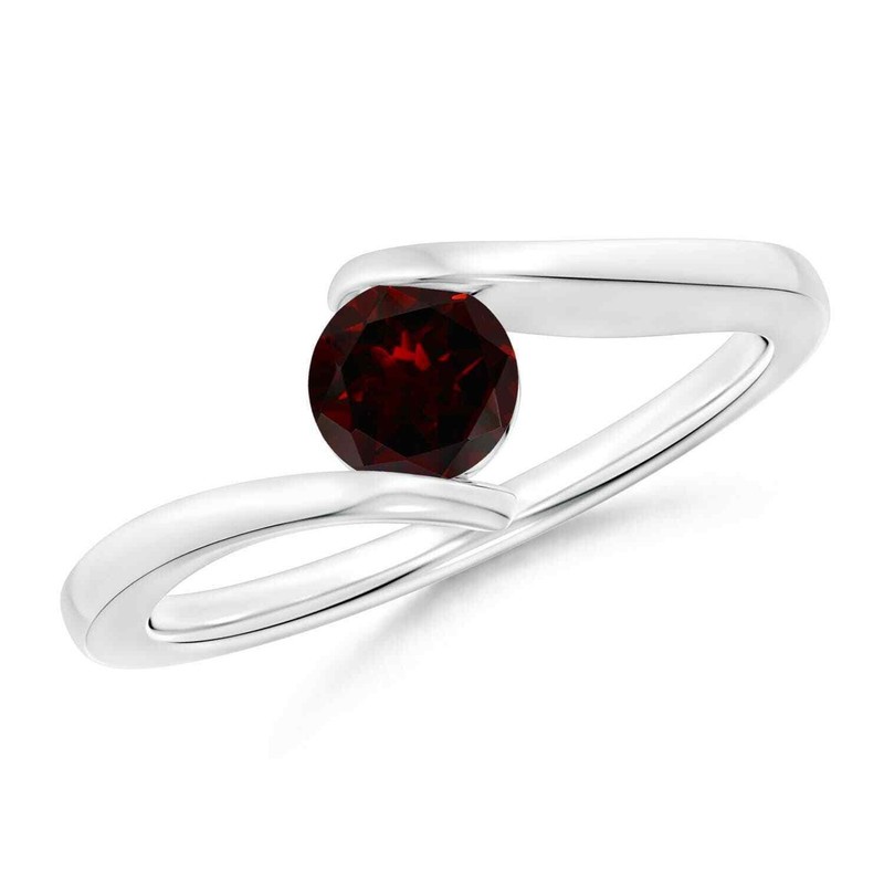Solitaire 4MM Round Cut Garnet Bypass Shank Ring 925 Sterling  Silver for Women