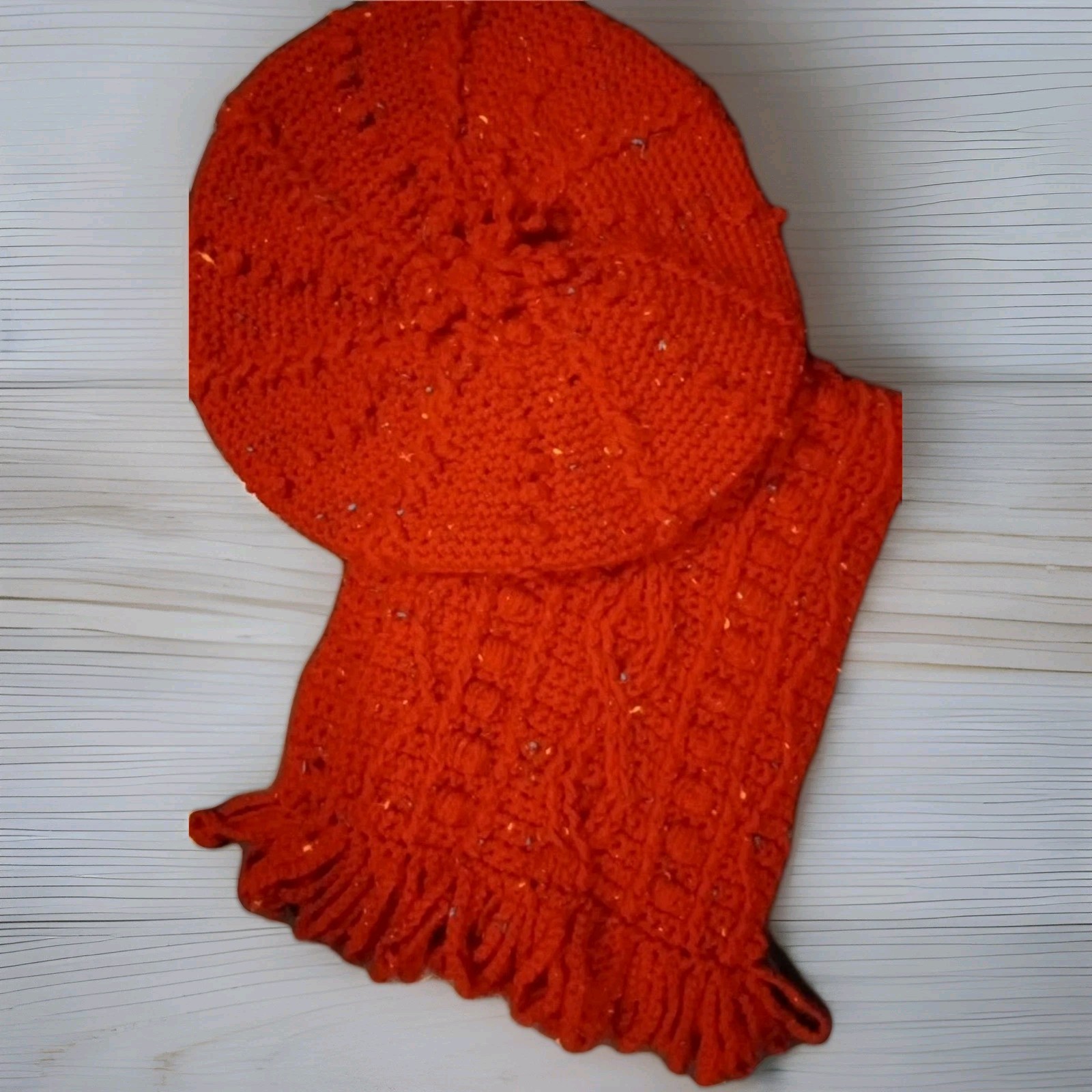 Handmade Girls Crochet Tam with Matching Scarf RED  w Dots of Color Nice Set!
