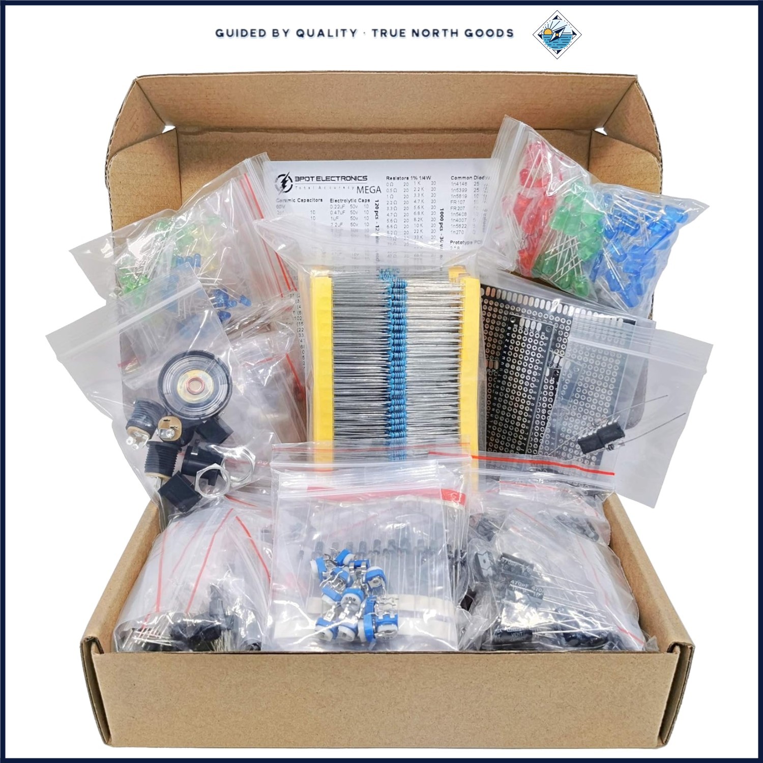 1900 Piece Electronic Components Set Including Resistors, Diodes and Transistors