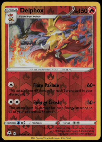 Pokemon - Delphox - 027/195 - Silver Tempest - Reverse Holo Rare - NM/M