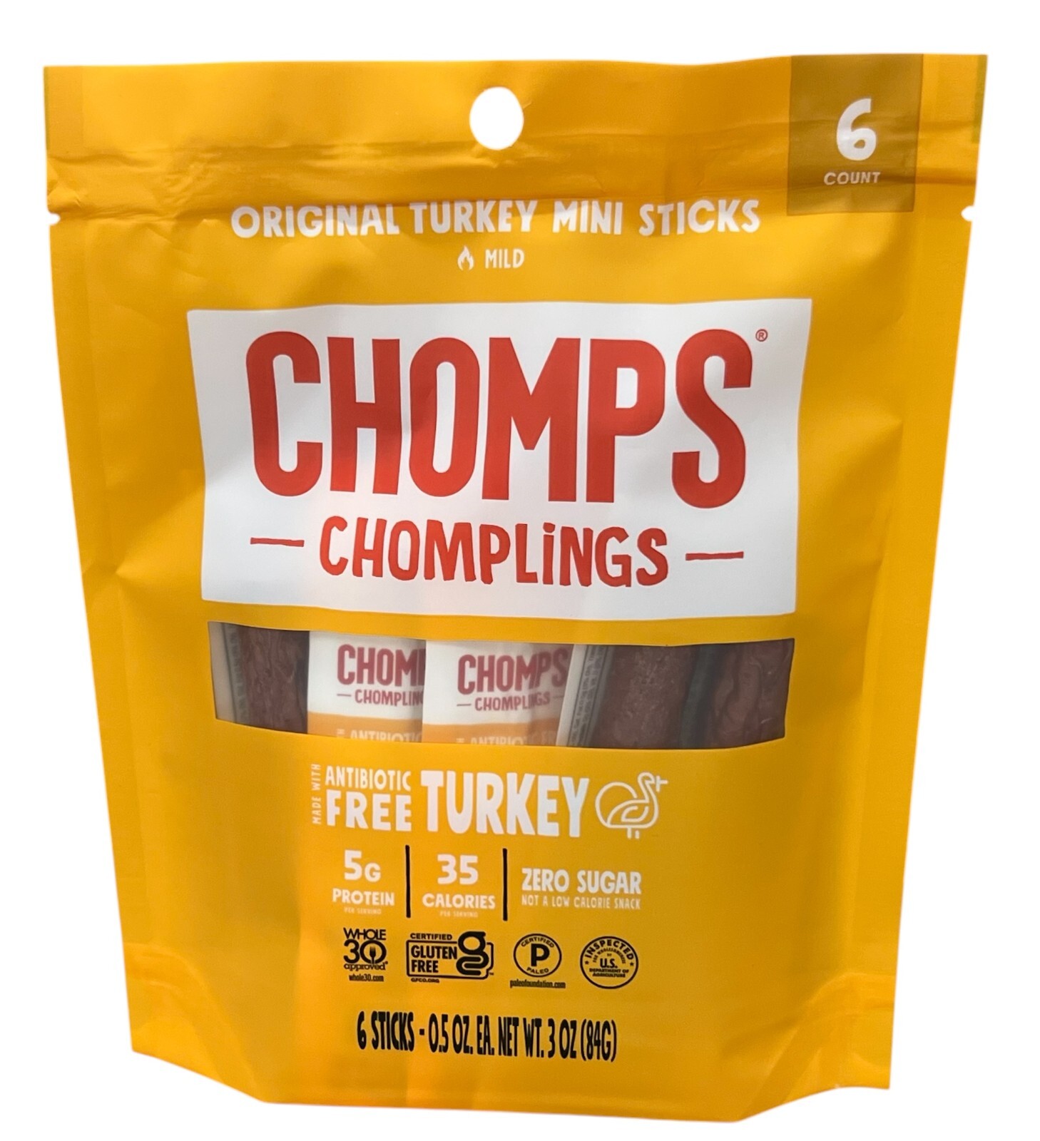 Chomps Chomplings Original Turkey Mild Mini Snacks 3 oz