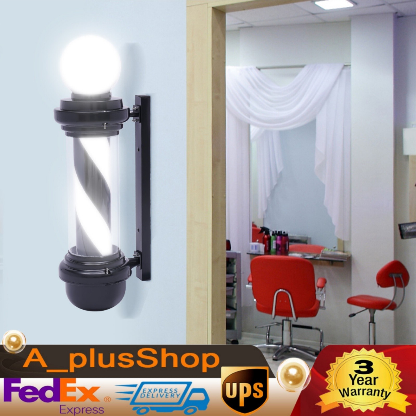 LED Barber Pole Rotating Light For Barber Shop Stripes Wall Sign Lamp Hair Salon