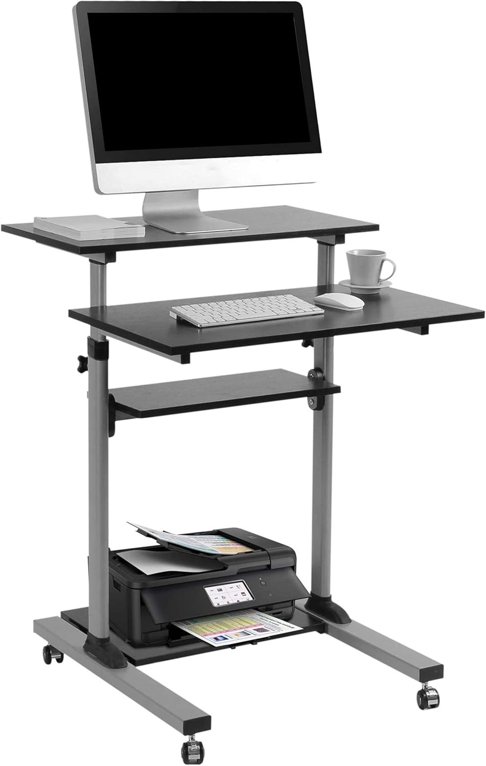 Rolling Desk for Laptop - Standing or Sitting Mobile Computer Cart with Wheels,