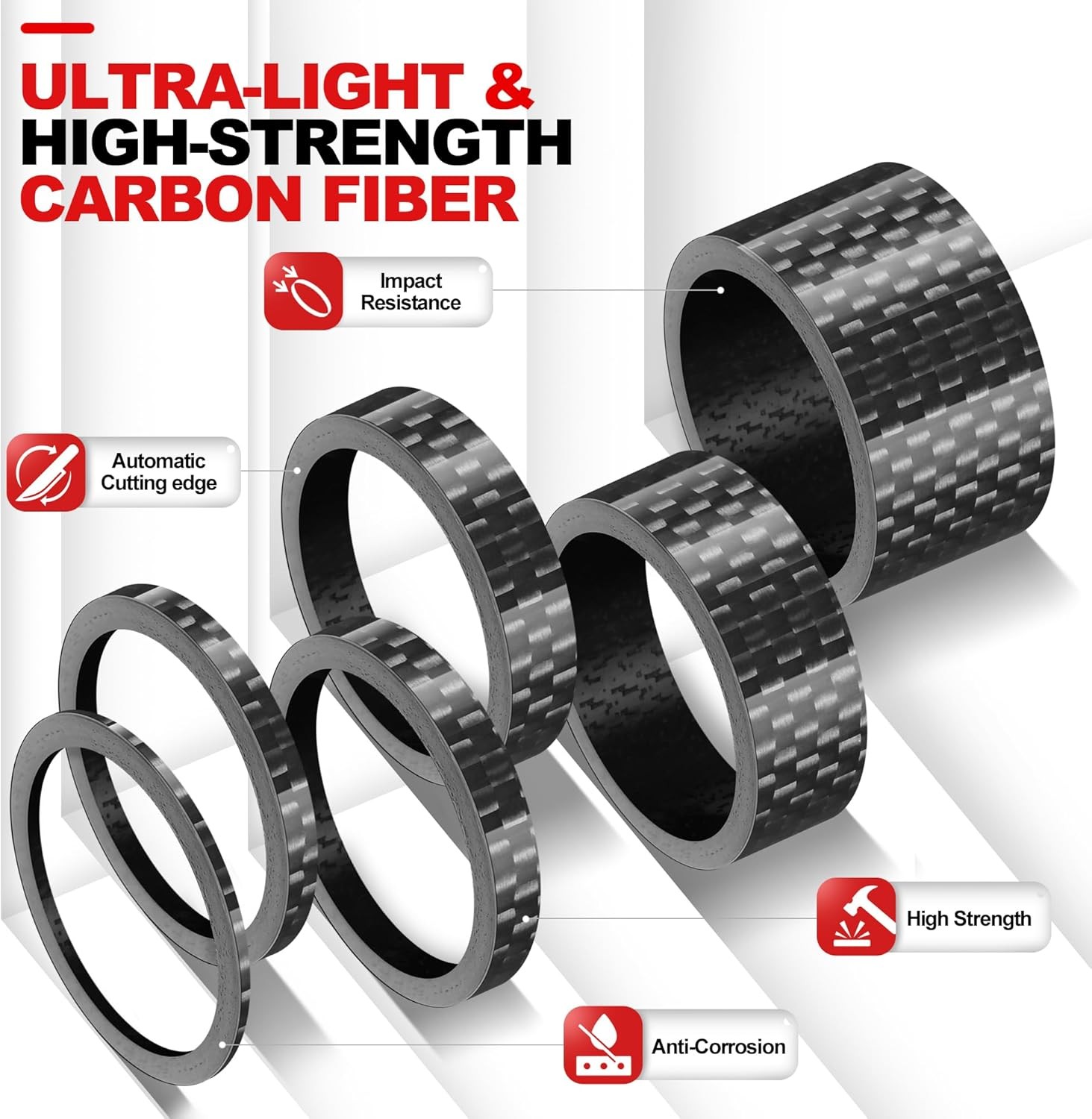 Bike Stem Spacers Carbon Fiber 12pcs Lightweight