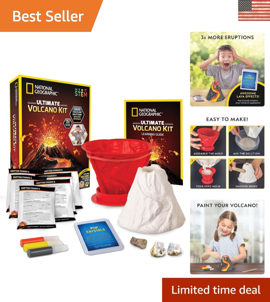 Ultimate Volcano Science Kit for Kids 8-12 | 3X Eruptions & Real Rock Finds