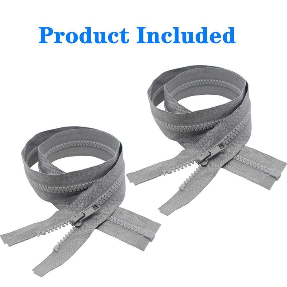 2PCS #5 14" Gray Jacket Zippers Separating Molded Plastic Sewing Crafts