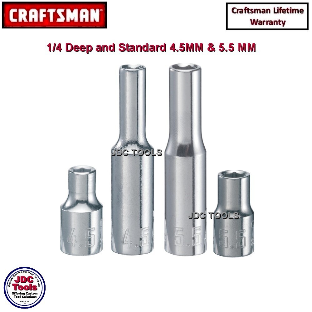 New Craftsman 4.5MM & 5.5MM Metric 6 Point 1/4" Drive 4pc Deep Std. Socket Set 2