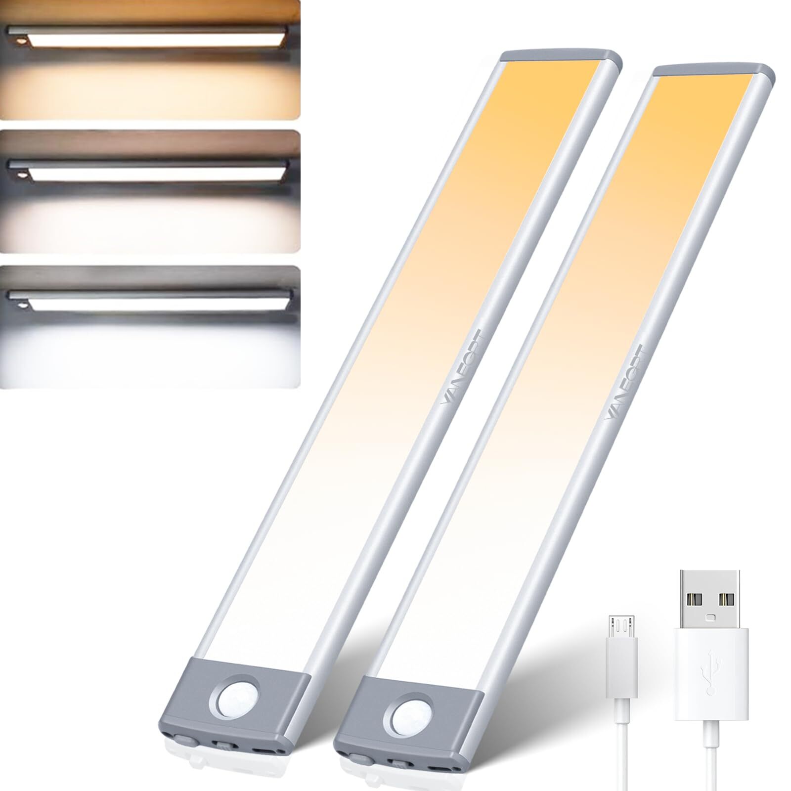 60 Led Dimmable Under Cabinet Lights 2 Packs 3 Color Temps 2500mah Rechargeable