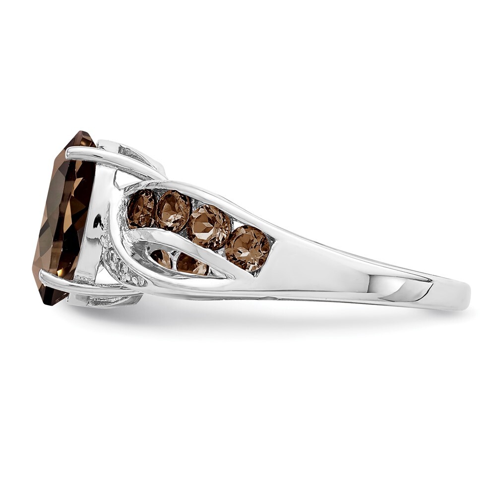 Sterling Silver Rhodium Diamond & Smoky Quartz Ring Size 5
