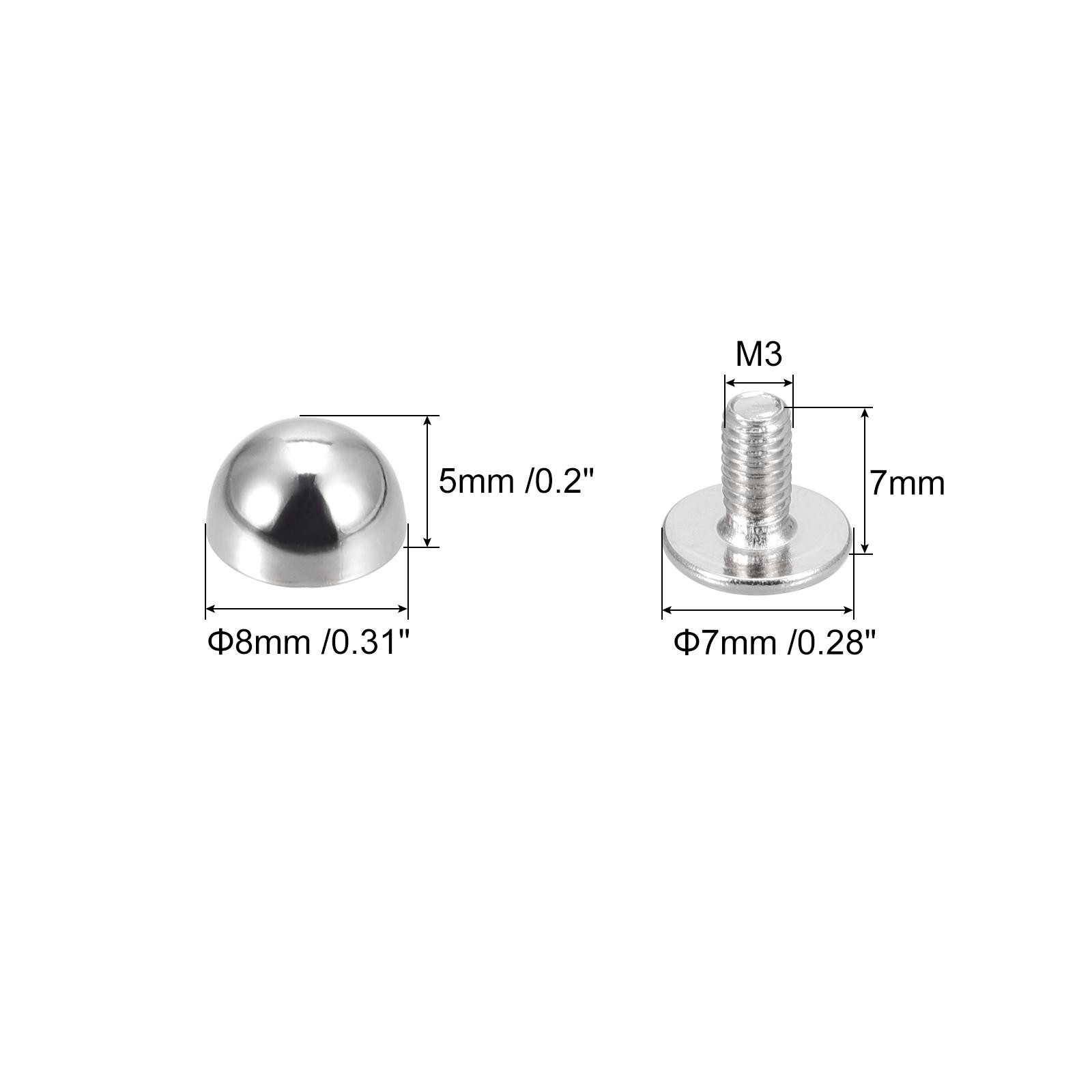 10 Sets 8x5mm Screw Back Rivets Solid Round Head Leather Studs Silver Tone