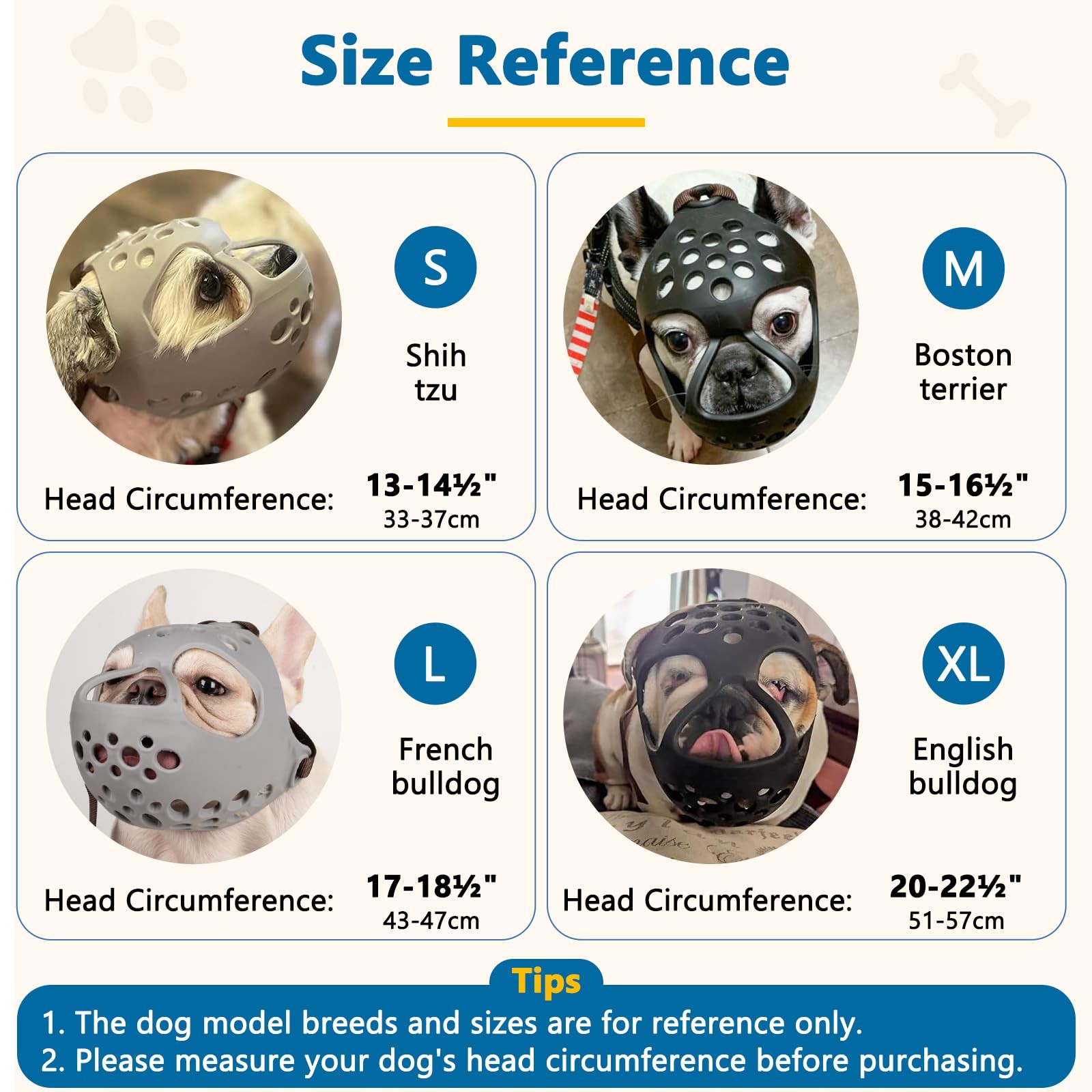 BARKLESS Short Snout Dog Muzzle, Soft Silicone Flat M（Head 15-16½"）, Black