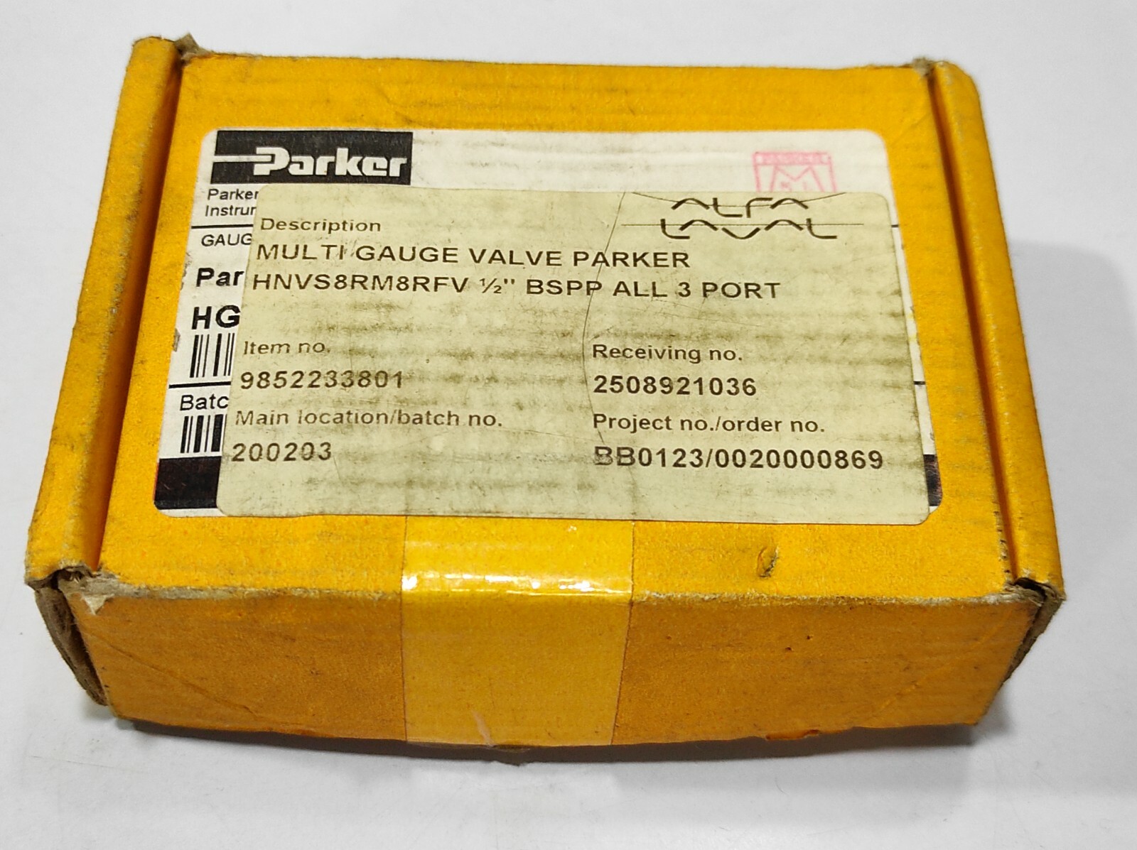 PARKER HGVS8R NEEDLE VALVE 316SS PTFE 260°C (500F)MAX