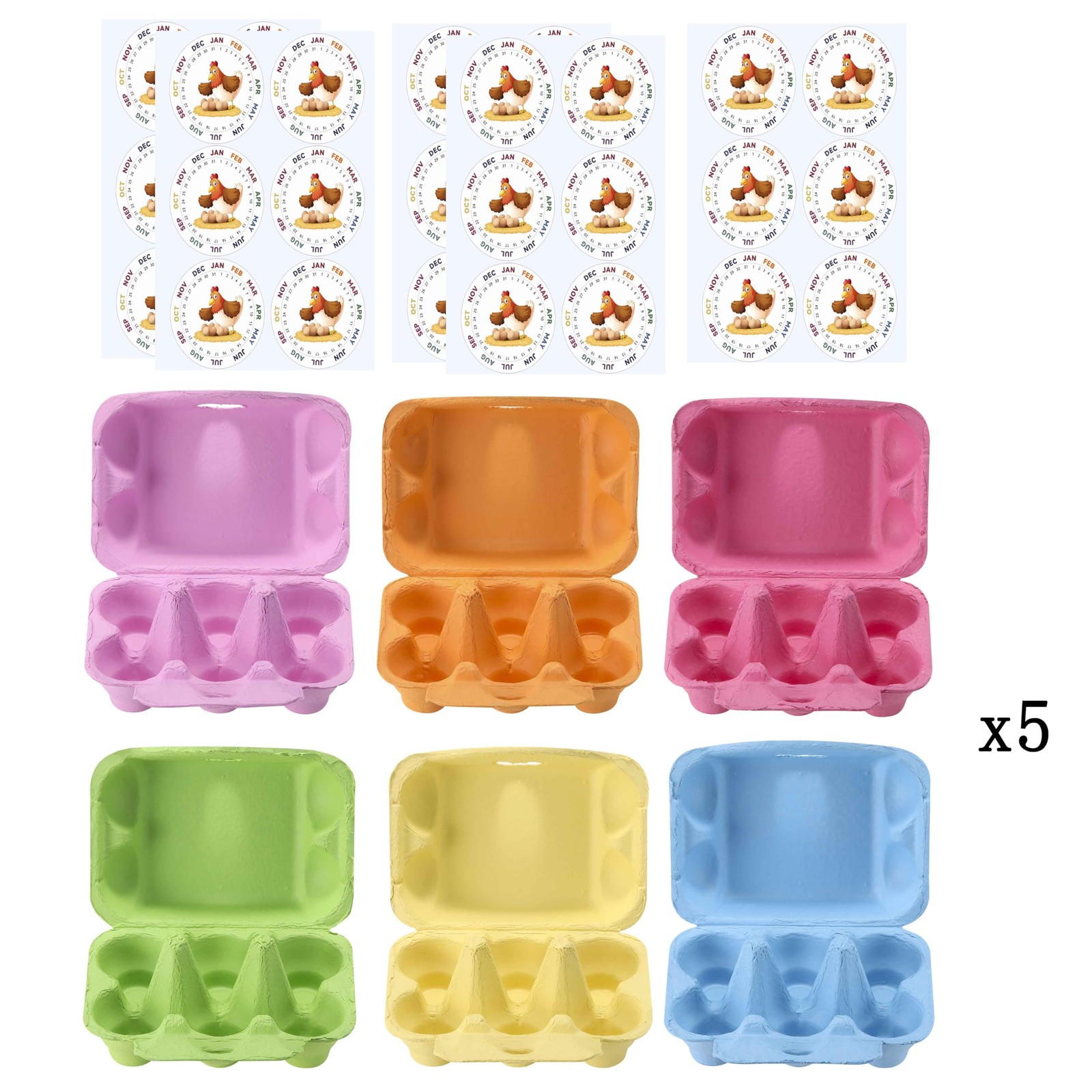 Half Dozen Egg Cartons 30 Pack, Colorful Blank Natural Pulp Egg Holder