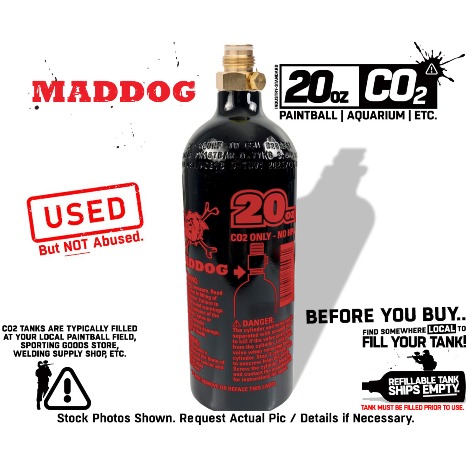 CLEARANCE Maddog 20 Oz Refillable Aluminum CO2 Paintball Tank - 2025 HYDRO