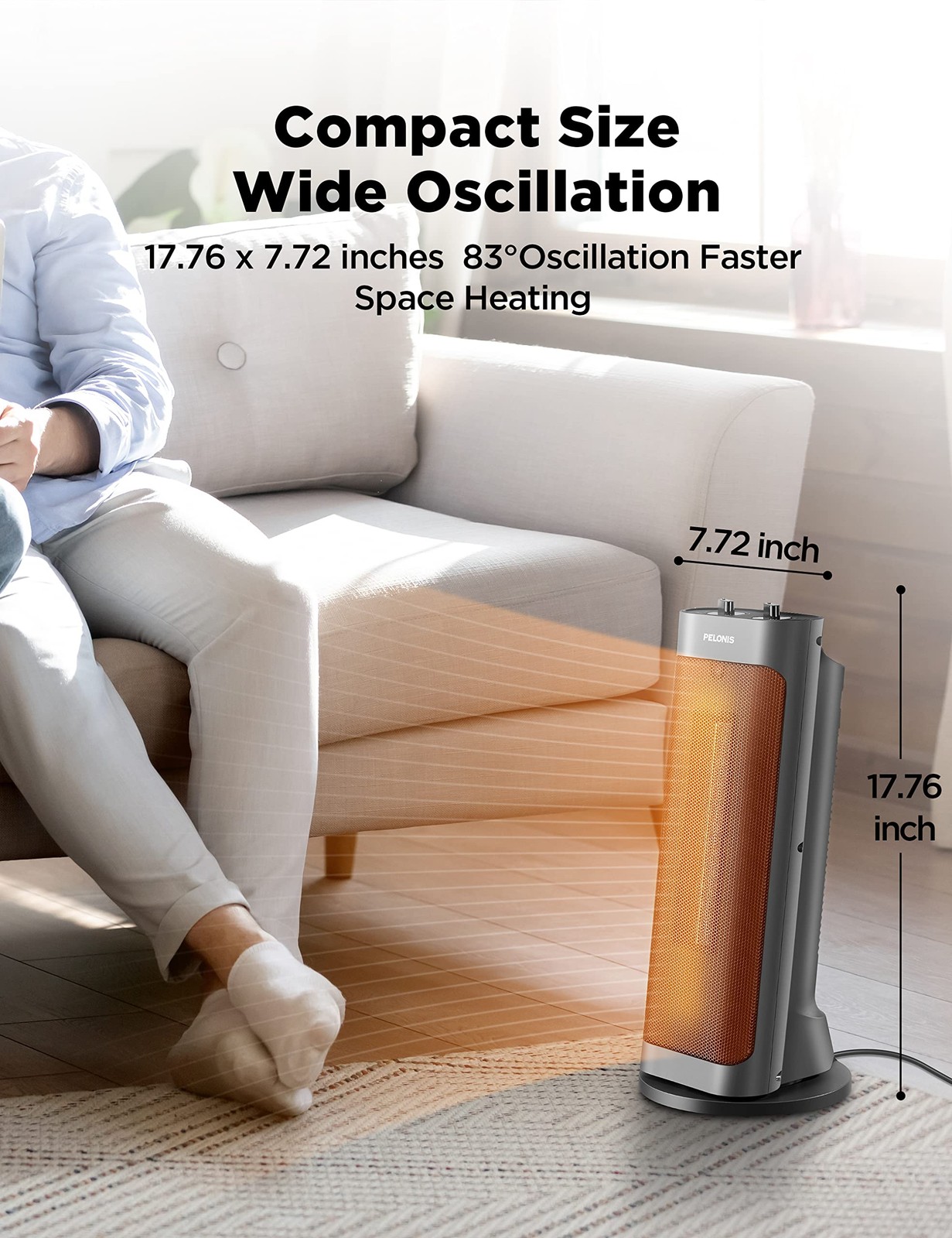PELONIS PTH15A2BGB 1500W Fast Heating Space Heater, Programmable Thermostat, ...
