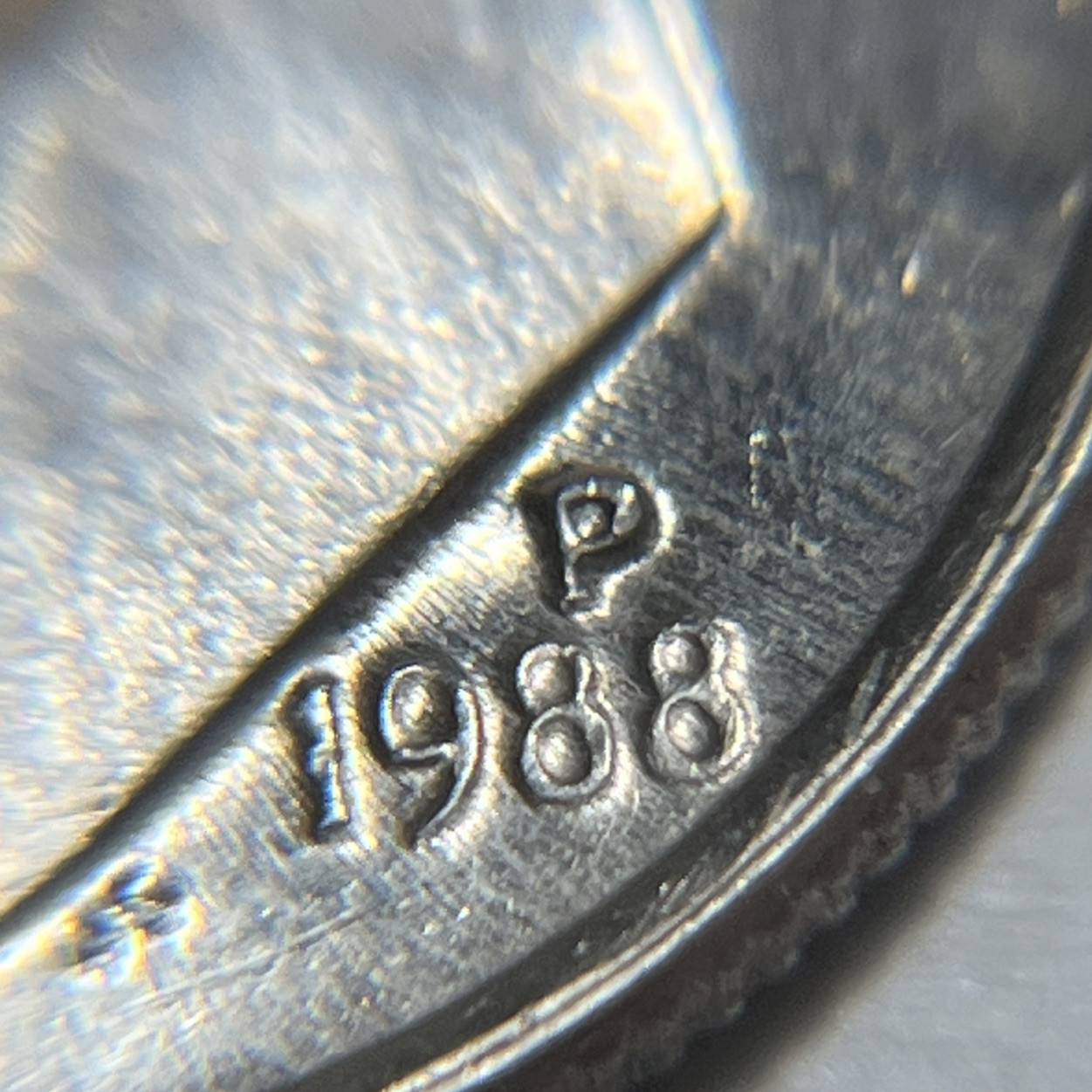 1988 P Roosevelt Dime Errors Strike Through Grease DDO Slight Doubling #3