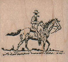 Cowboy Riding Horse 1 3/4 x 1 1/2" Rubber Stamp, Cowboy Stamp, Western Stamp