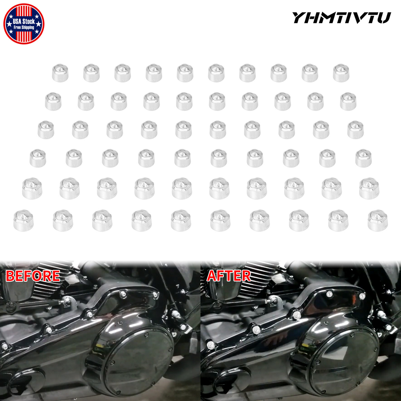 Chrome Diamond Cut Engine Bolt Screw Cap Cover Set Fit For Harley FLH Glide FLS
