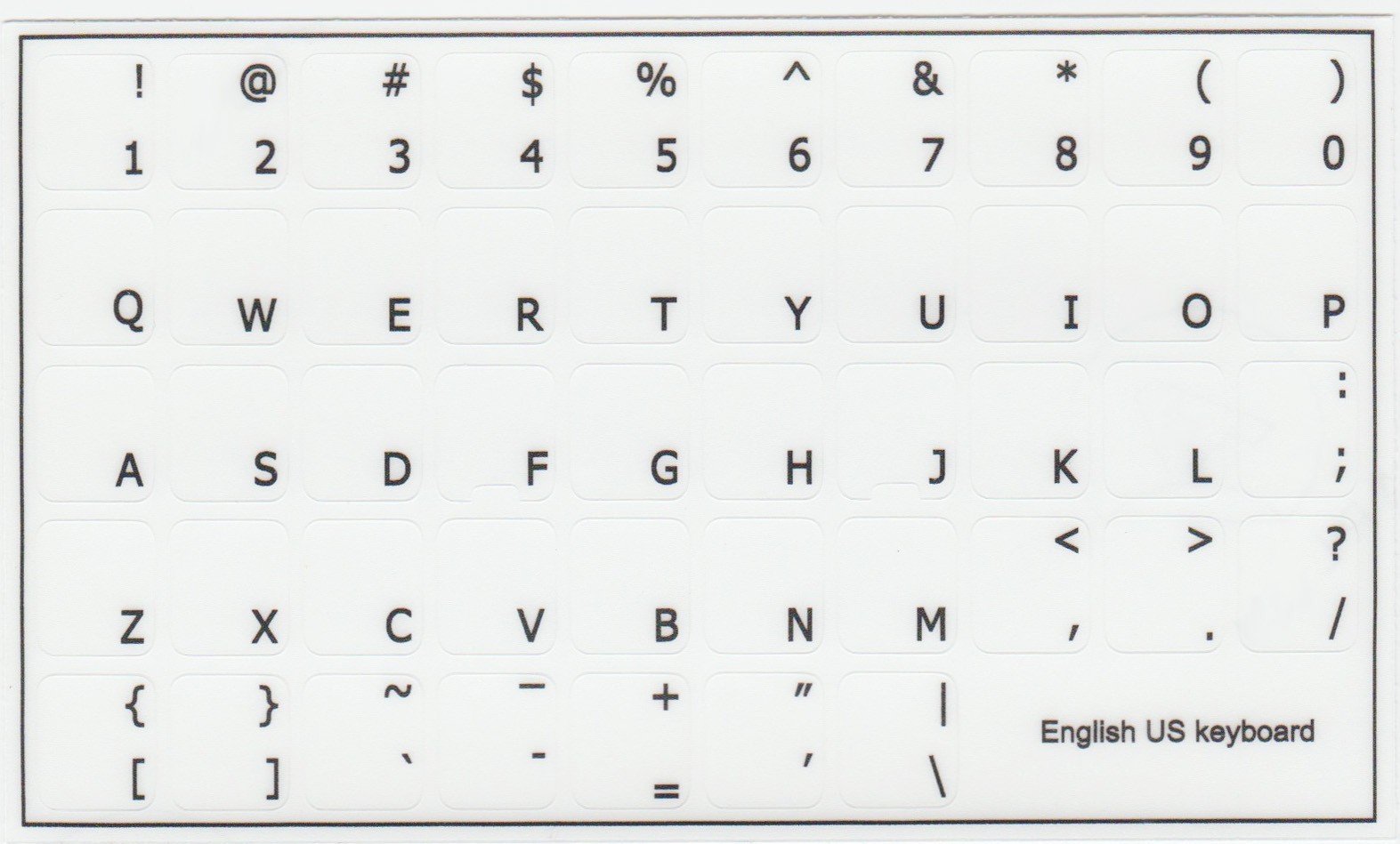 ENGLISH US KEYBOARD STICKER BLACK LETTERS TRANSPARENT