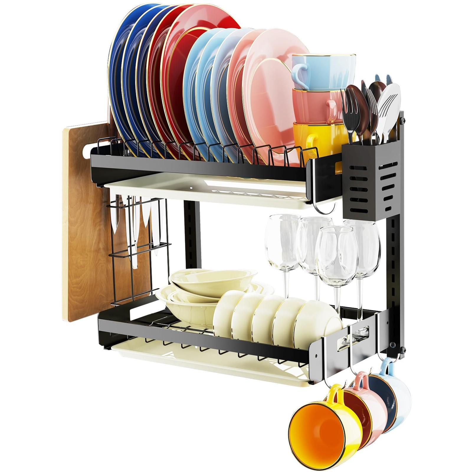 Hanging Wall Mounted Dish Drying Rack, Cutting Board Rack*1, Hook*4, Drain Tr...