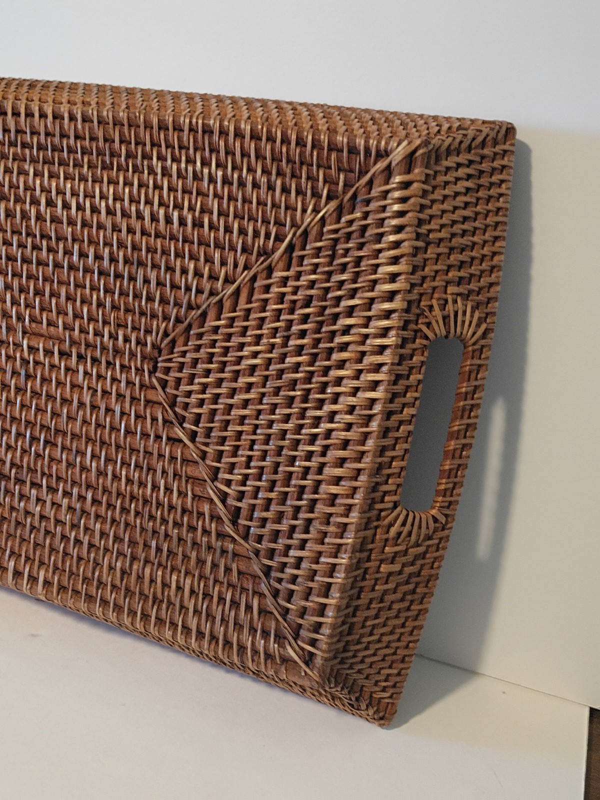 Large Rectangular Rattan Tray With Handles Low Sides
