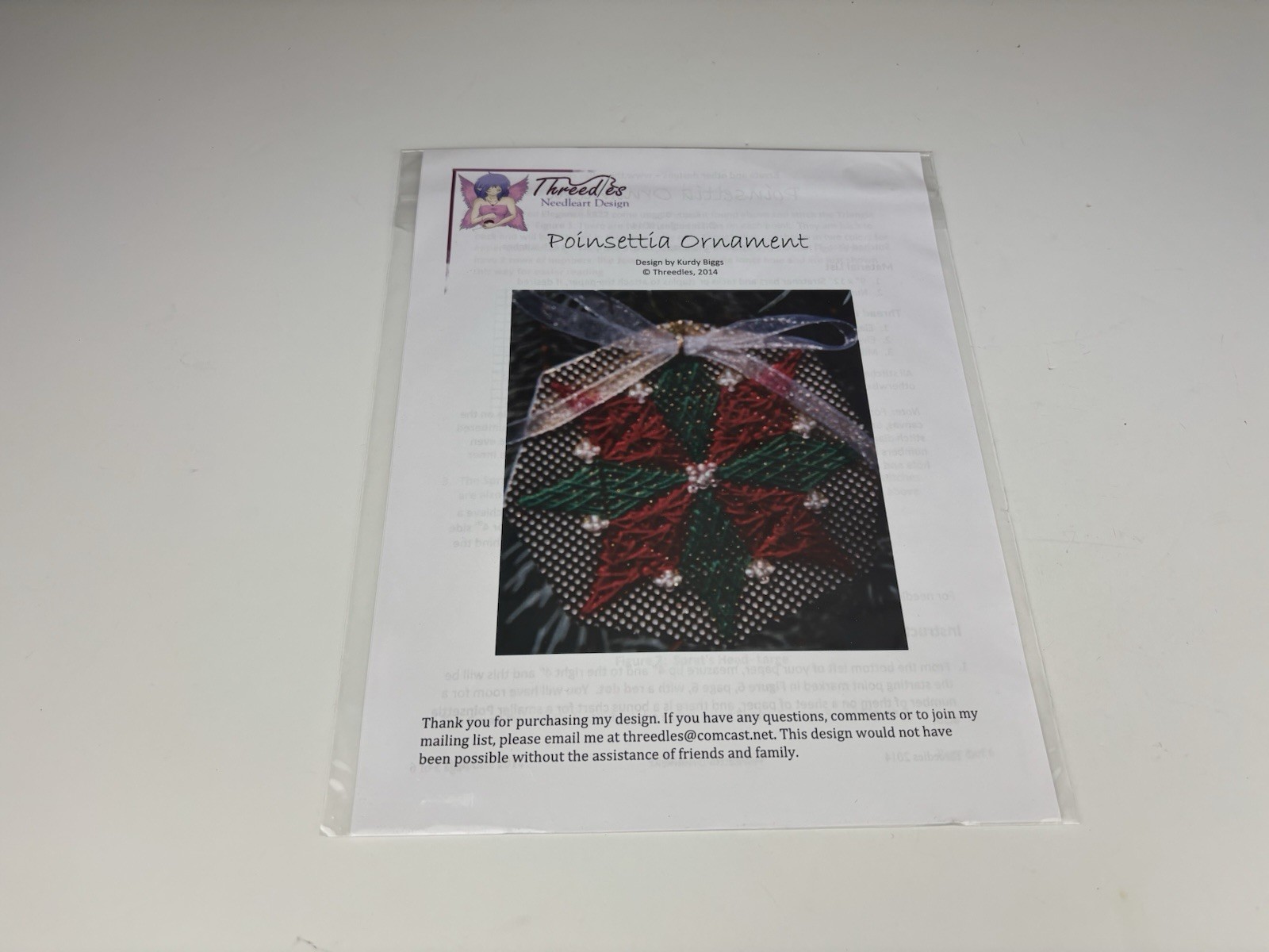 Threedles Needleart Designs Poinsettia Ornament Needlepoint Pattern 2S