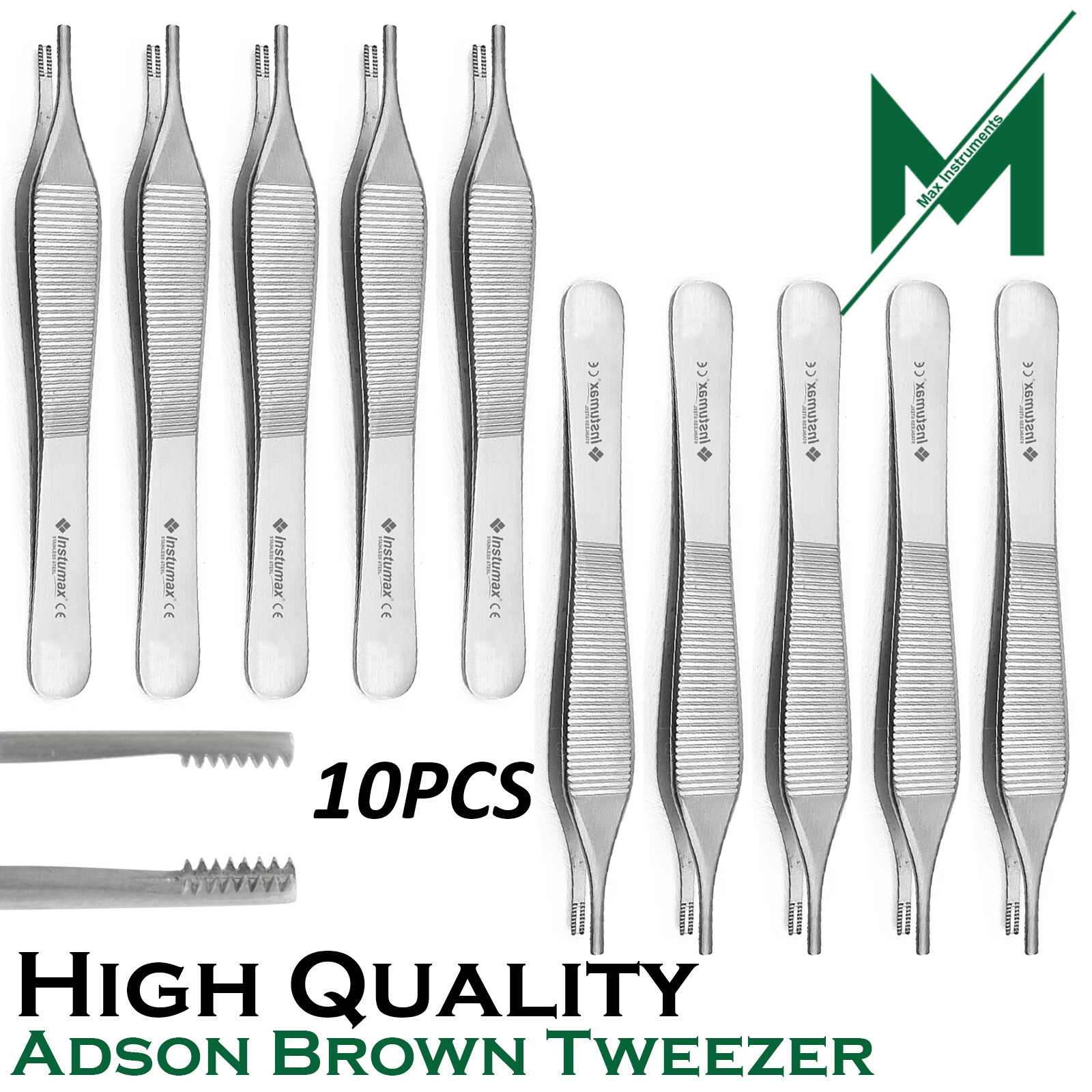 Dental Adson Brown Tweezer Tooth Dressing Forcep Pliers Instrument 10Pcs