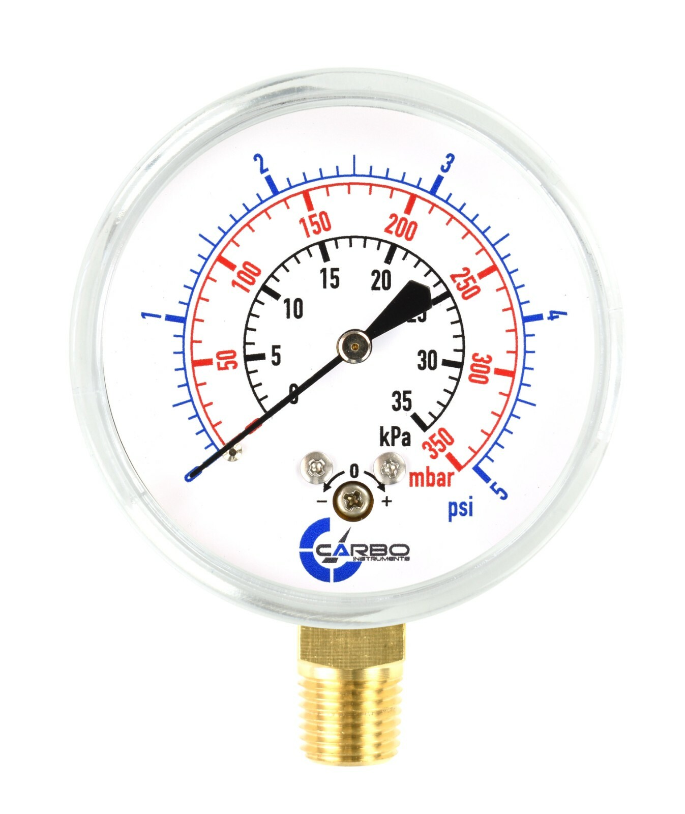 2-1/2" Capsule Diaphragm Pressure Gauge 5 PSI 1/4" NPT Low Mnt, Adjustable Zero