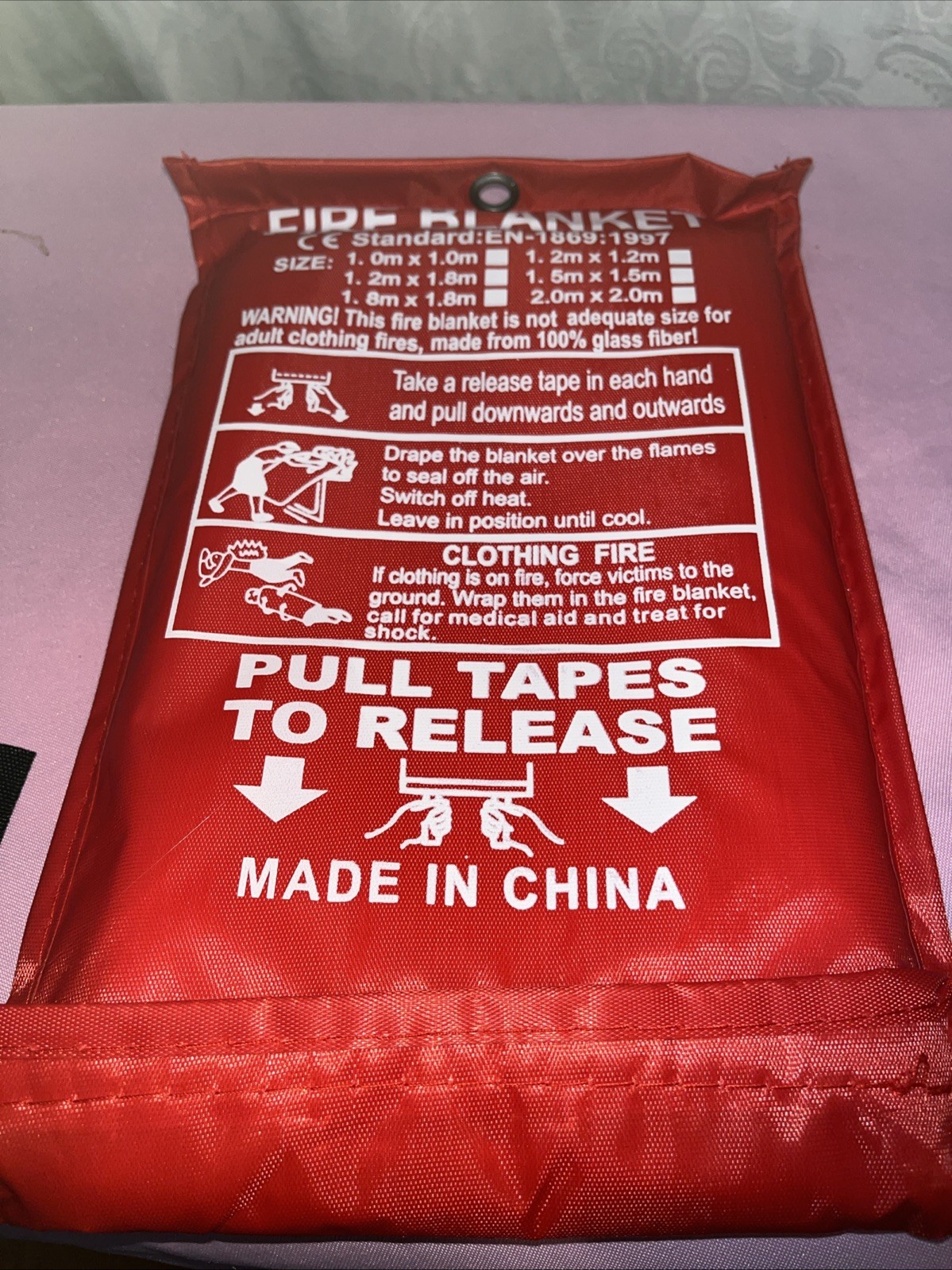 NEW EMERGENCY CHILDS FIRE BLANKET STANDARD EN-1869:1997 100%GLASS FABRIC
