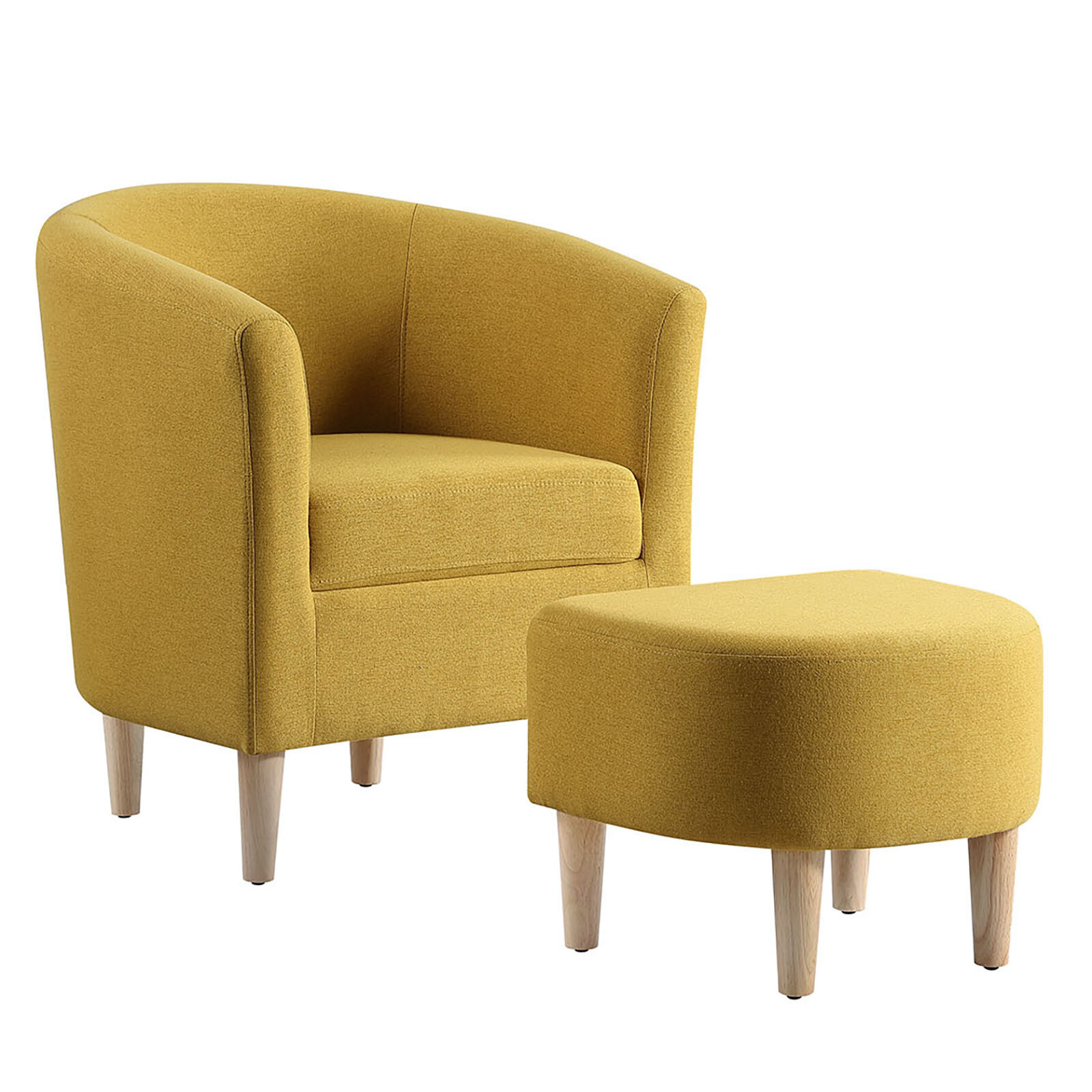 Yellow Accent Chair w/ Ottoman Set Modern Lounge Arm Chair Living Room Chair