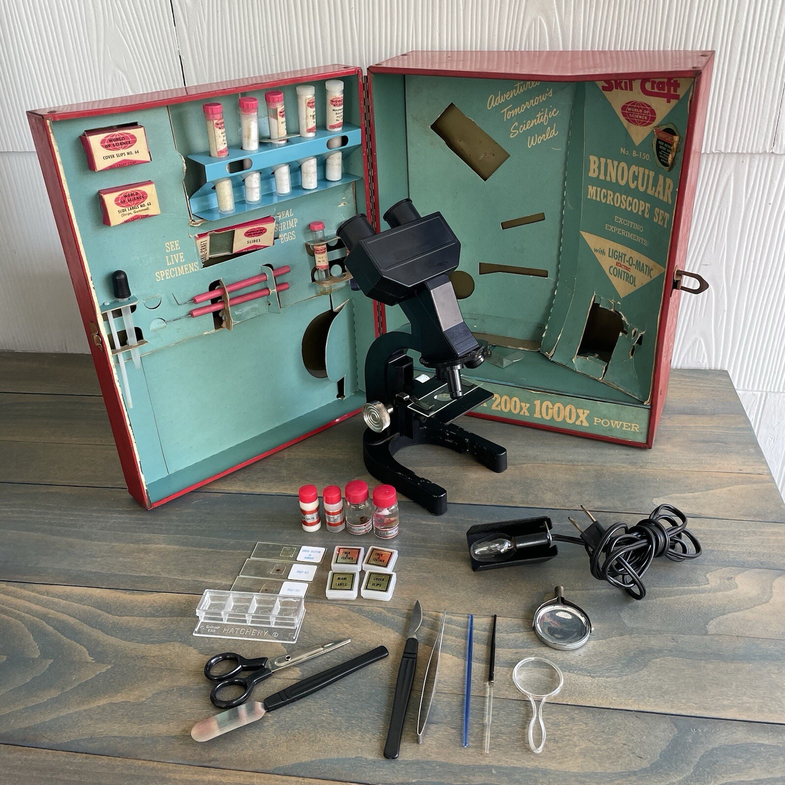 Vintage 1959 Skil Craft World Of Science Binocular Microscope w/ Case & Extras