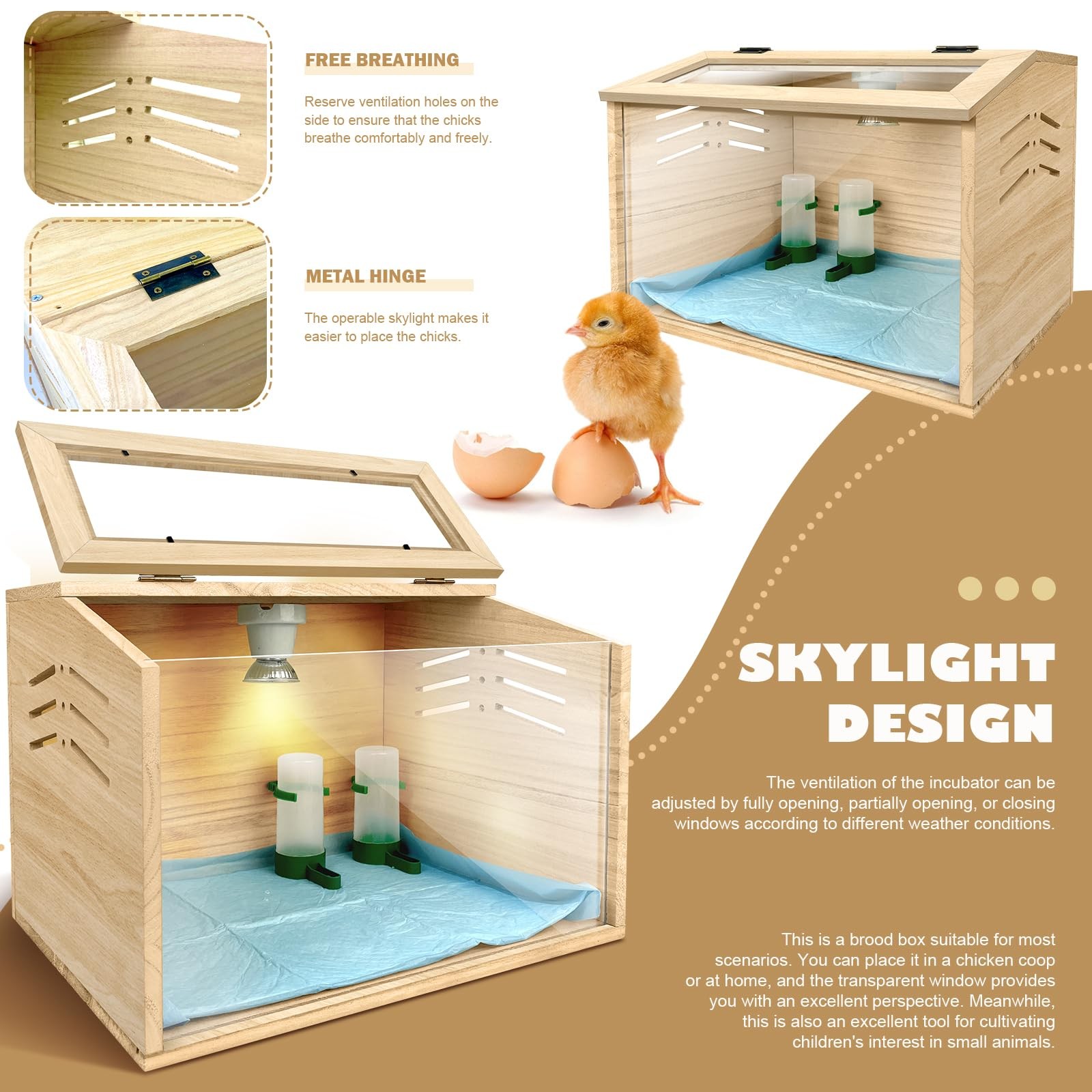 Chicken Brooder Box for Chicks & Quail with 3 Absorbent Box, Beige