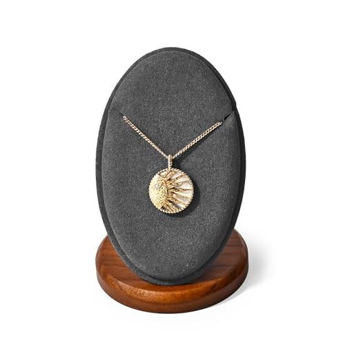 Solid Wood Necklace Pendant Display Stand Microfiber Jewelry Showcase Grey