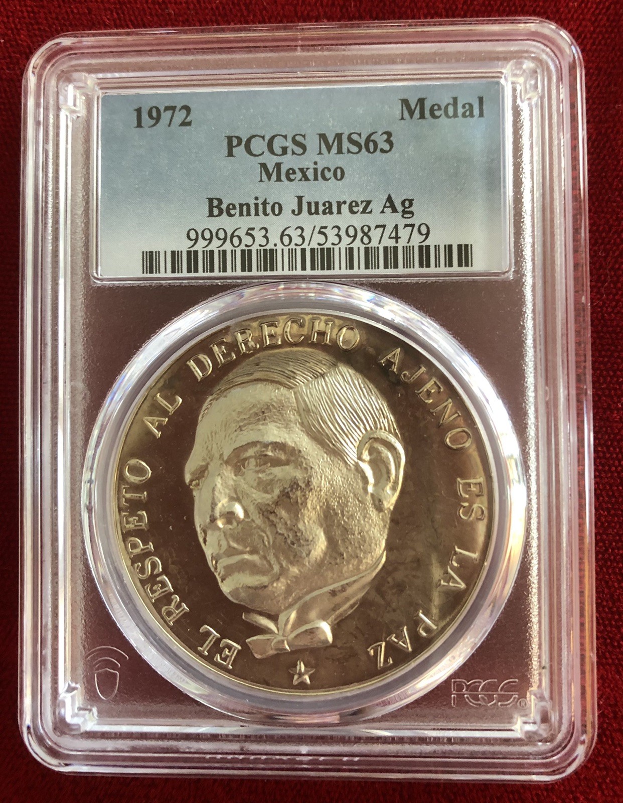 🔥🔥 1972 Mexico Benito Juarez Silver Medal PCGS MS-63 Cameo High Relief 🔥🔥