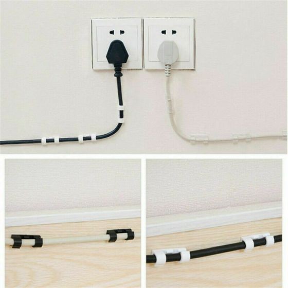 20 Self Adhesive Cable Clips for Wire Organization on All Surfaces, Black