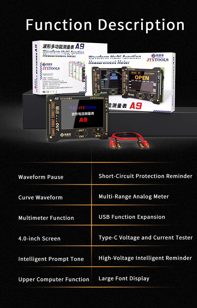 JTX A9 Accurate Curve Waveform Measuring Digital Display Current Tester Meter
