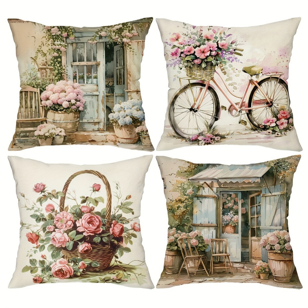 4 Piece Vintage Rustic Floral Pillowcases Home Decor