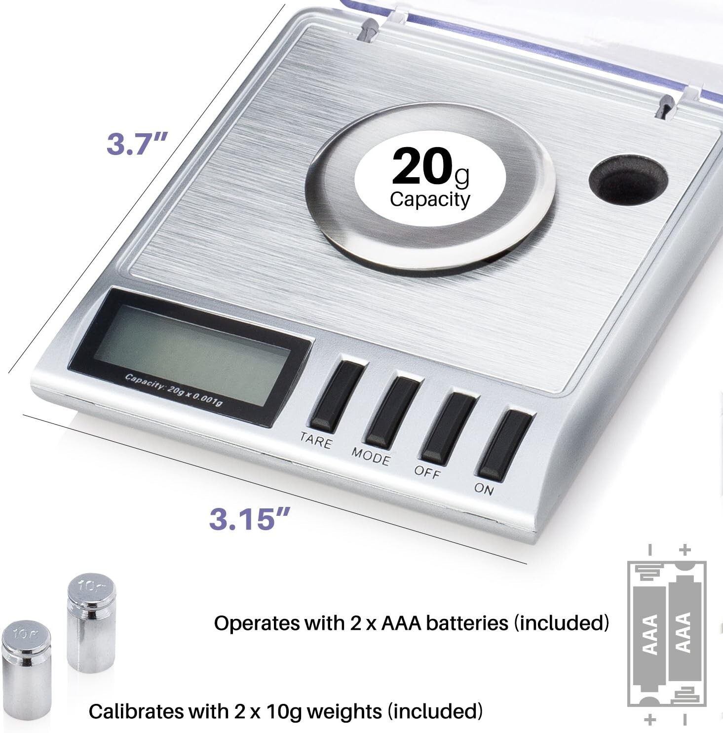 GEM20-20g x 0.001 Grams, High Precision Digital Milligram Jewelry Scale