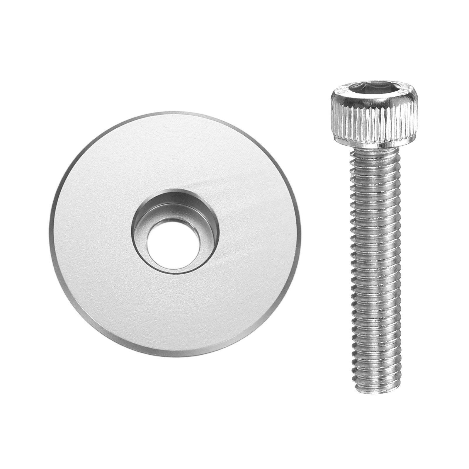 Bicycle Headset Stem Top Cap 1-1/4" OD Glossy Surface with M6 Bolt Silver